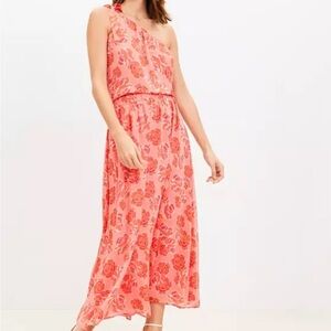 LOFT Textured Floral Pull On Maxi Skirt in Fresh Guava